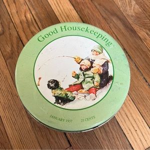 1937 Good HouseKeeping Tin Box Children in Snow